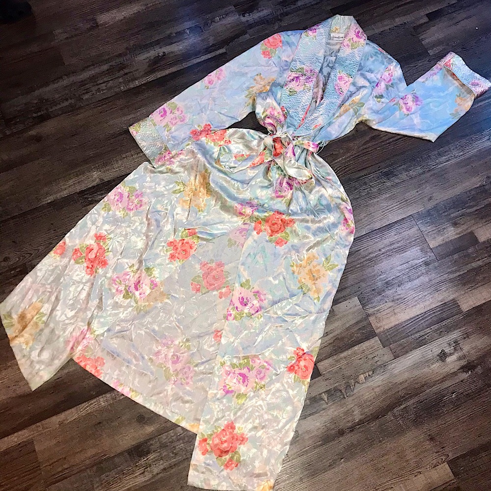 Vtg 80s Neiman Marcus Silk Fairycore/Cottagecore Coquette Lolita Floral Robe - Picture 2 of 14
